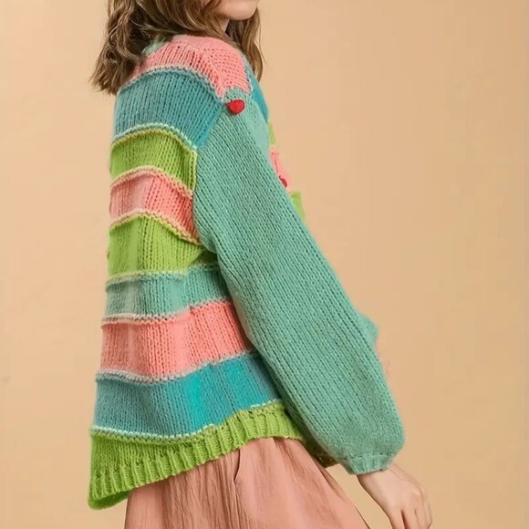 Dopamine Dotted Pom Pom Sleeve Pullover Sweater - Picture 3 of 6